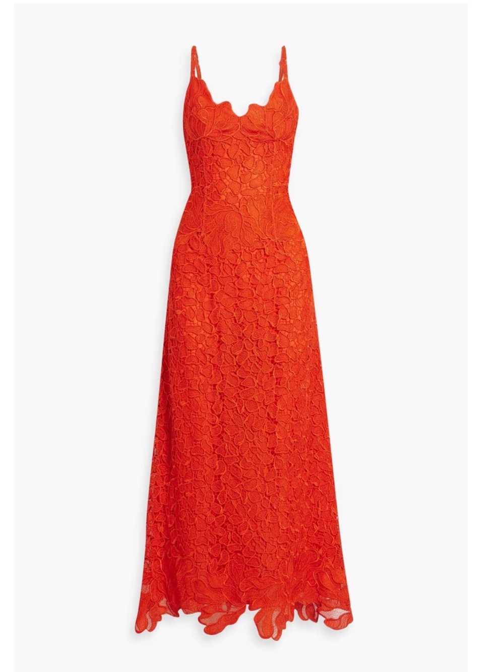 Jonathan Simkhai Phoenix guipure lace maxi dress. Flame orange/red